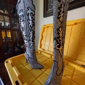 Knee high boots pewter bling